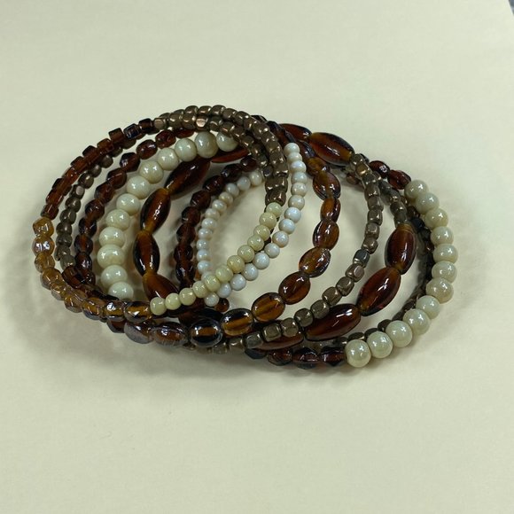 Beaded Multilayer Memory Wire Bracelet Multicolor Neutral Fall Earth Tones - Picture 12 of 15
